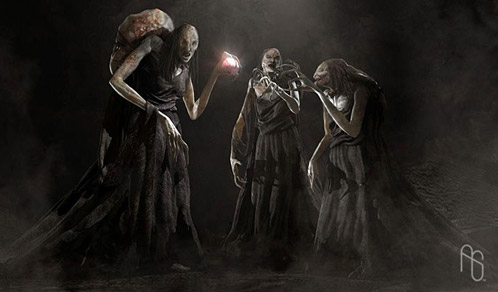 Arte conceptual de Furia de Titanes: propuesta para las brujas de Estigia