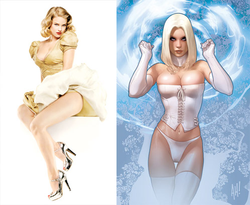 Alice Eve y Emma Frost (esta dibujada por el gran Adam Hughes)