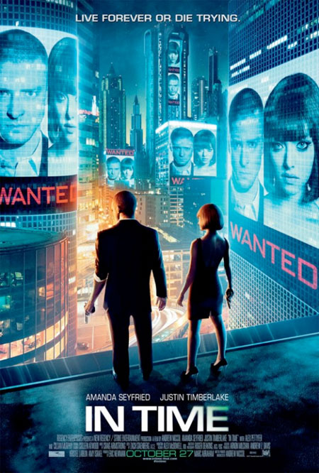 Extra&ntilde;o aunque bladerunneresco cartel de In Time