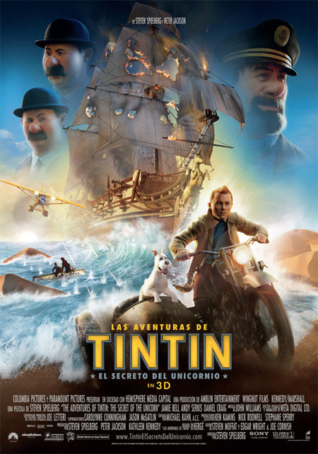 El cartel espa&ntilde;ol de Las aventuras de Tint&iacute;n: el secreto del Unicornio  