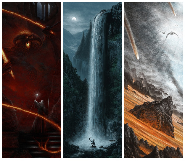 Los tres carteles de la trilogía de El Señor de los Anillos presentados por Mondo para la Comic-Con