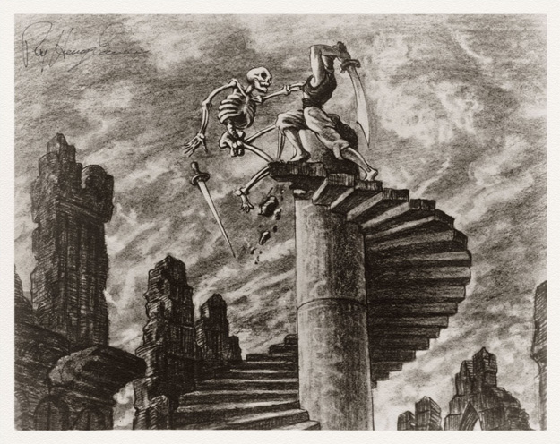 Concept art de Ray Harryhausen para uno de los films de Simbad