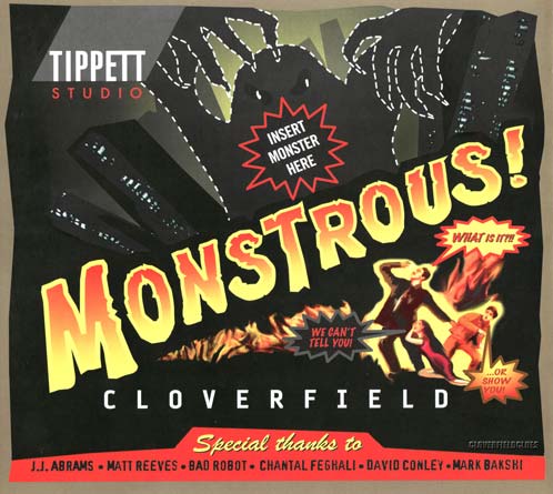 Cartel de agradecimiento de Tippett Studio para el personal de Cloverfield