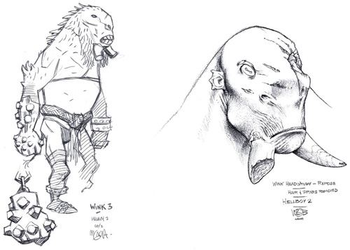 Arte conceptual de Hellboy II creado por Mike Mignola (izquierda) y HH (Derecha)