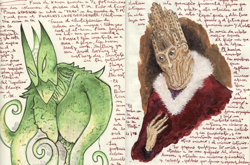 Dos de las páginas del diario de Guillermo del Toro para Hellboy II: El Ejército Dorado