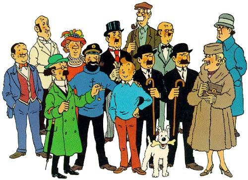 Tintín y los demás miembros de las aventuras de Hergé