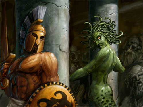 Perseo a punto de dar caza a Medusa