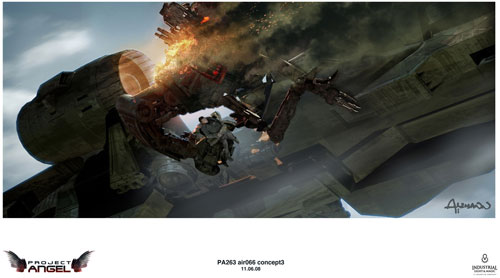 Arte conceptual de Terminator Salvation. Prueba de transportador con humano