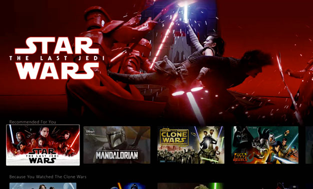 Sección Star Wars en Disney+