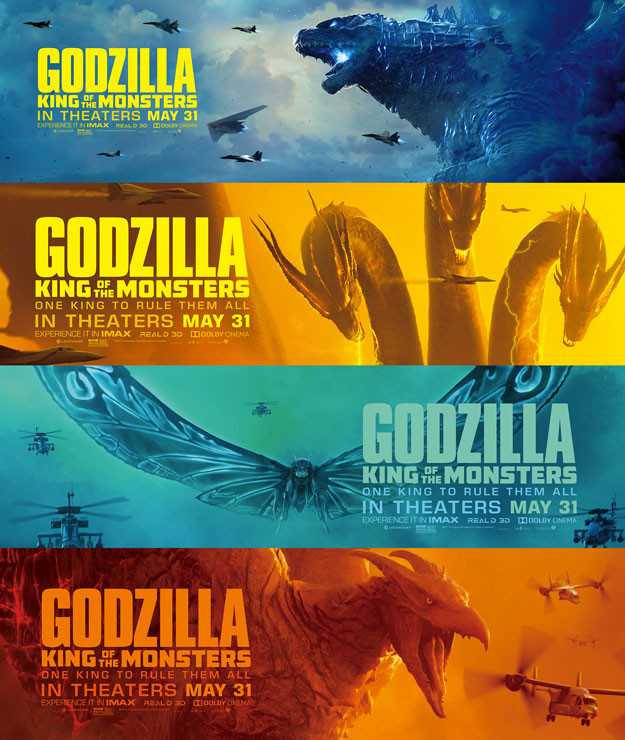 Triplete de carteles dedicados a Godzilla, Ghidorah, Mothra y Rodan